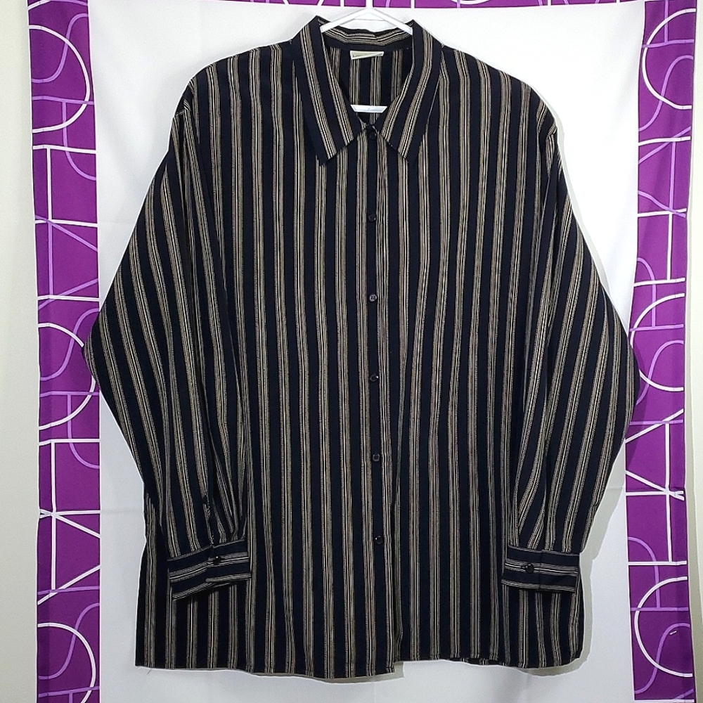 Vintage Koret Black Stripe Long Sleeve Button-Up (Shoulder Pads), Sz 16
